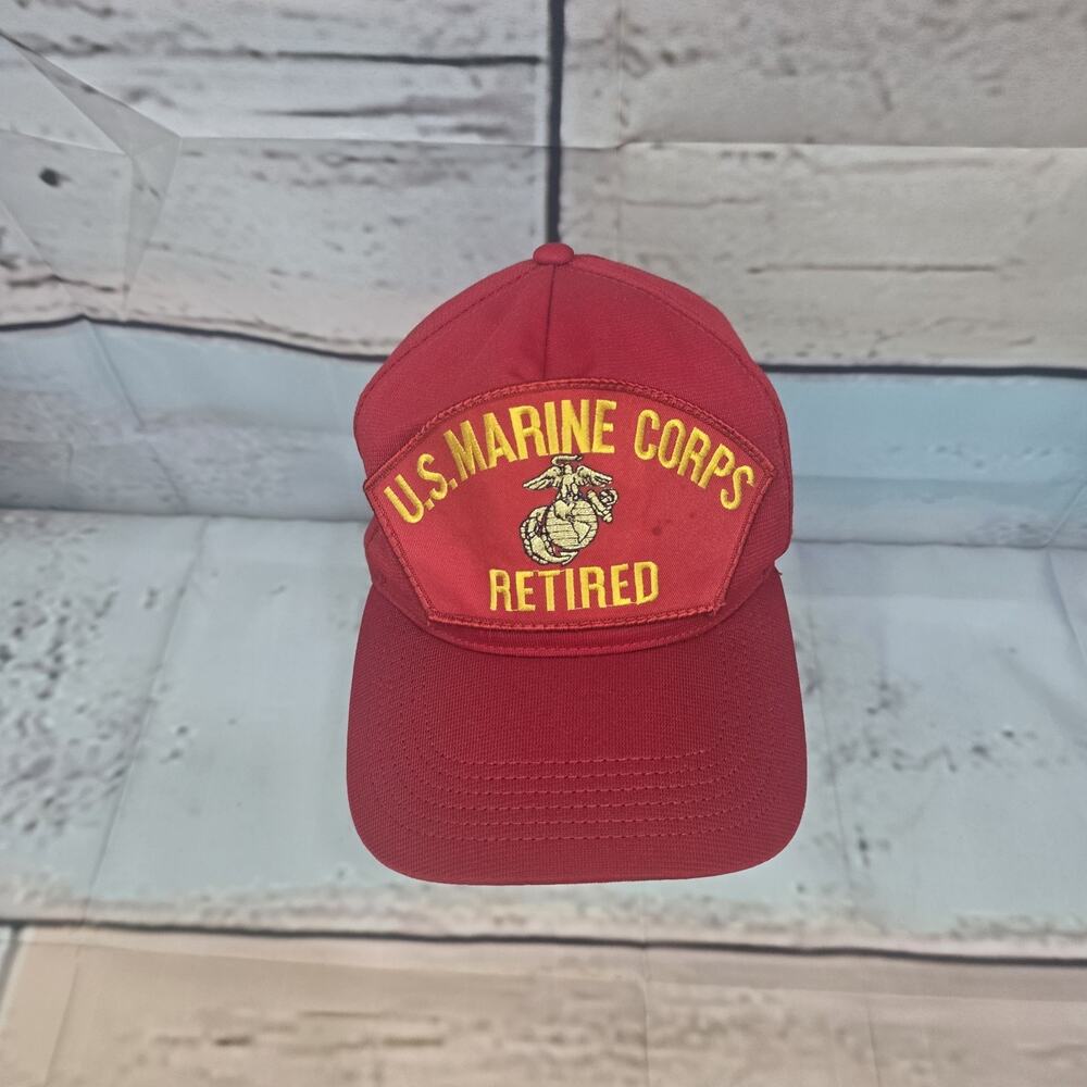 Vtg US Marine Corps New Unused Red Leather Strapback Hat Military Forces Marines